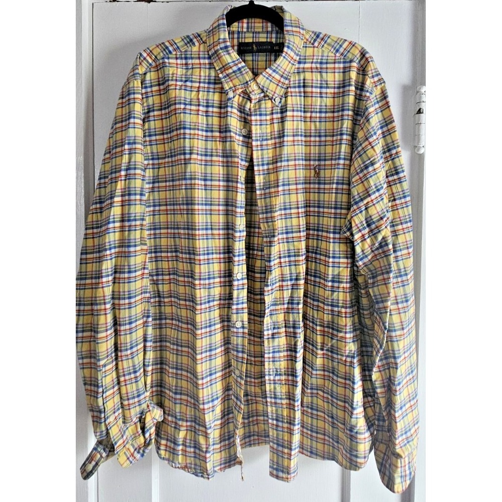POLO RALPH LAUREN yellow plaid button down shirt Sz L